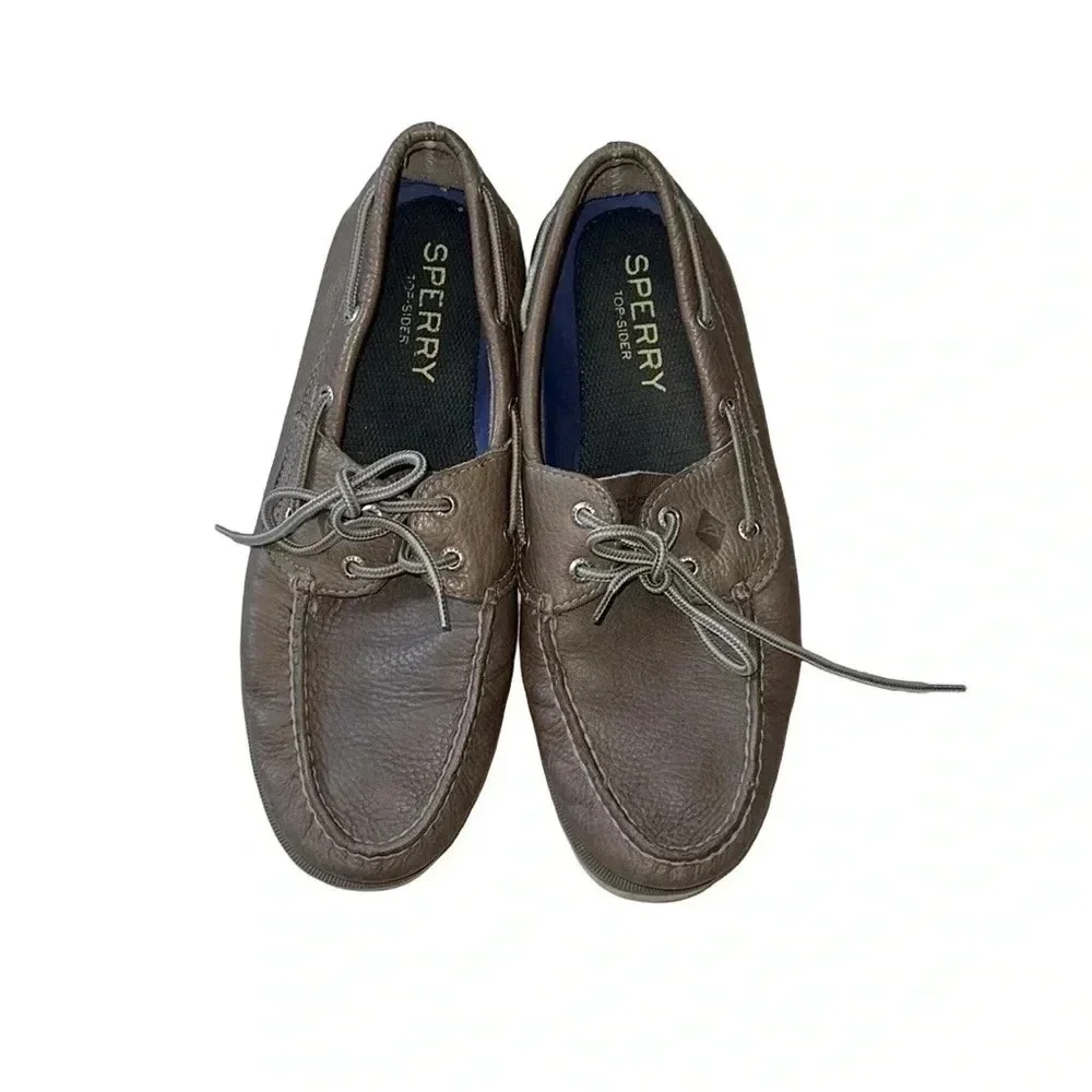 Sperry Gray Leather Boat Shoes Size 10